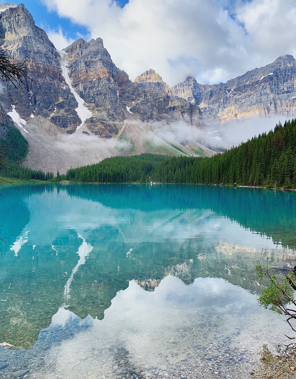 canada, blue sky, banff, alberta, nature, landscape, water, lake, sky, mountains, scenery, mountain, outdoor, scenic, blue, clouds, reflection, canadian, park, wonder, reflect